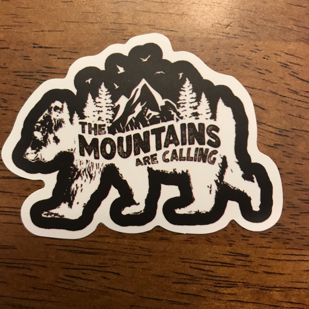 The Mountains Are Calling Bear Shaped Sticker